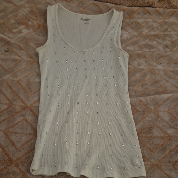 Express Tops - Express White Tank Top with Silver Accents